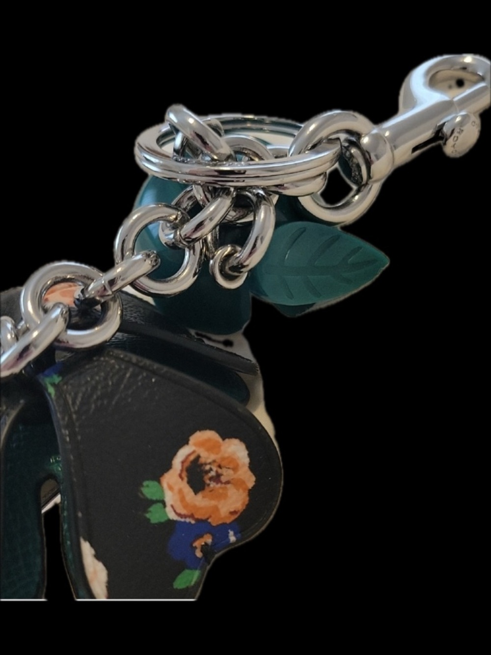 Coach Floral Resin and Coated Canvas Tea Rose Bag Charm, green and floral colors - Picture 9 of 14